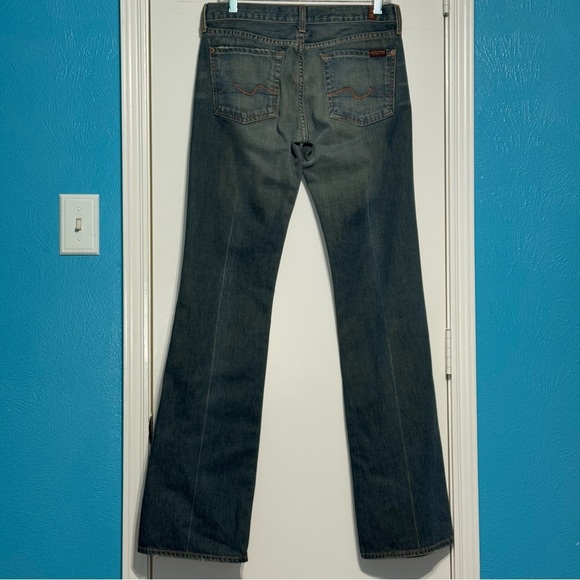 7 For All Mankind Dirty Wash Blue Boot Cut Jeans Mid Rise Vintage Y2K Sz 28 EUC - Picture 3 of 14